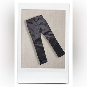 Grey Satin Straight Leg Pants, Women's -SMALL-